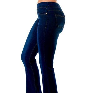 Cotton Dark Wash Pull-On Flare Jeans